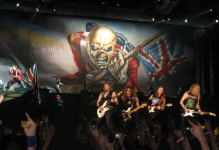 Guitarists skeleton painting flag wall - a wall free wallpaper