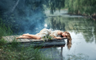 Woman dock water forest dreamlike - anka zhuravleva free wallpaper
