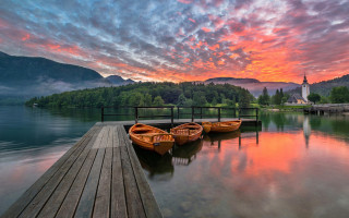 Dusk dawn boat dock mountain - beautiful free wallpaper for desktop