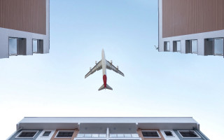 Airplane building sky minimalism tiltshift - free airplane wallpaper