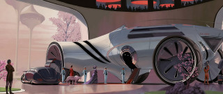 Futuristic car garage people cherry - rich free wallpaper