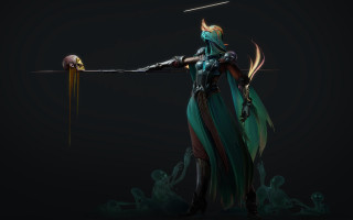 Woman green dress sword bird - a green dress holding free wallpaper