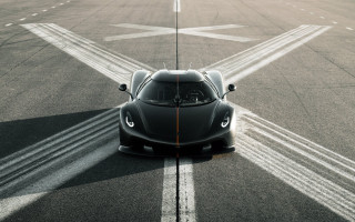 Black sports car runway sky - perfect symmetry free wallpaper