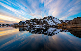 Mountain lake house clouds reflection - arie smit free wallpaper for desktop