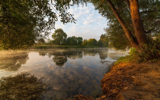 River trees water sky clouds - river free wallpaper