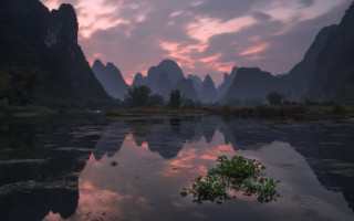 River tree mountains sunset sky - a pink sky free wallpaper