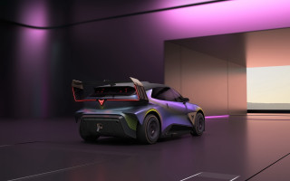 Futuristic car dark room purple - a large window behind free wallpaper