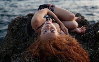 Woman rock ocean relaxing blonde - anka zhuravleva free wallpaper