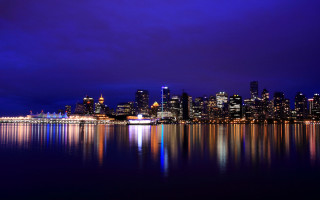 Vancouver skyline night reflection bridge - a reflection free wallpaper