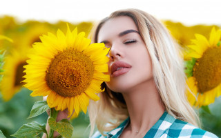 Woman sunflower field summer vibrancy - free aesthetic wallpaper
