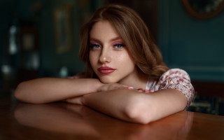 Elina karimova red hair blue 2 - her arm free wallpaper
