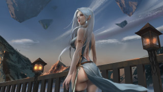White haired woman bridge sword - art station free wallpaper