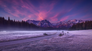 Road field mountain sunset pink - beautiful landscape free wallpaper
