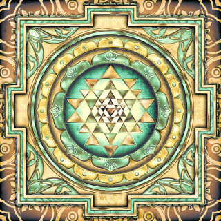 Flower of life circle gold - a green center free wallpaper