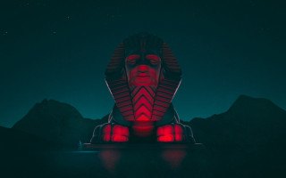 Statue redlight mountain stars synthwave - filip hodas free wallpaper