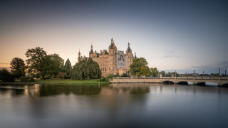 Castle bridge river gothic sunset - german romanticism free wallpaper