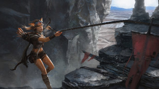 Fantasy woman sword mountain archery - a sword free wallpaper for desktop