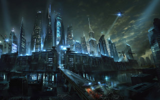 Futuristic city train night cityscape - craig mullins free wallpaper