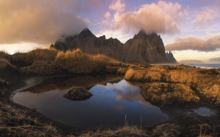 Mountain lake cloudy sunset outdoor - a lake in the foreground free wallpaper