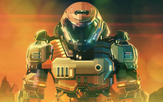 Robot cityscape glowing mecha sunset - game art free wallpaper