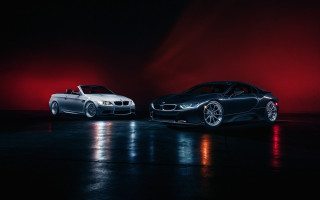 Two cars red lit dark - the wall free wallpaper