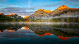Mountain lake forest sunset sky 5 - a forest in the background free wallpaper