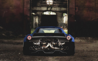 Blue sports car hood up - the back of the car free wallpaper
