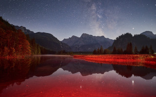 Lake mountain night starry sky - firefly free wallpaper