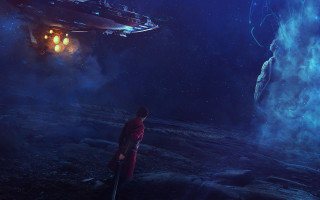 Cave man spaceship light aurora - a cave free wallpaper