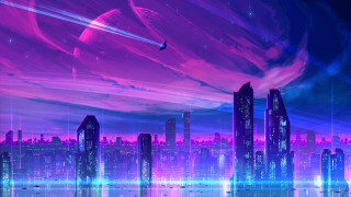 Futuristic city bird night sky - anton fadeev free wallpaper
