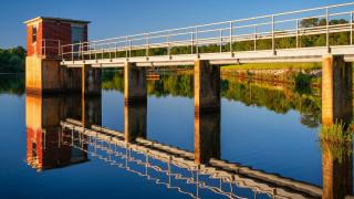 Bridge clocktower cityscape nature outdoors - a bridge over a body of water free wallpaper