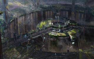 Futuristic city circular building trees - cedric peyravernay free wallpaper