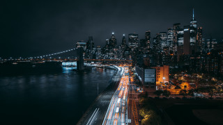 City skyline bridge river night 6 - car free wallpaper