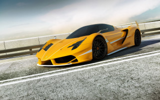 Yellow sports car highway bridge - a fence free wallpaper