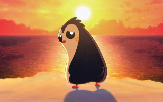 Penguin beach sunset ocean lensflare - a beach free wallpaper for desktop