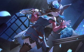 Woman costume sword blueflower night - a sword free wallpaper for desktop
