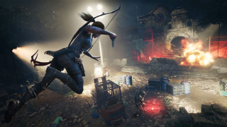 Man jumping archer action scene - his hand in free wallpaper