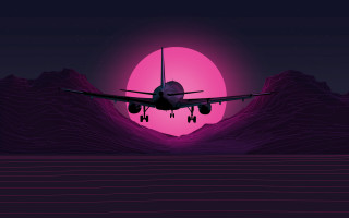 Night mountains plane pink sun - over a mountain range free wallpaper