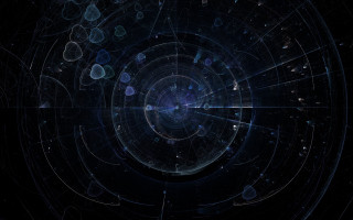 Holographic circular structure fireworks astronaut - redshift free wallpaper