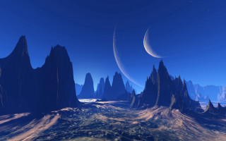 Mountains moon blue sky ocean - planet free wallpaper