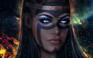 Egyptian queen fire smoke headband - realistic eye free wallpaper