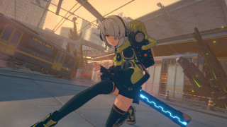 Chizuko yoshida yellow black outfit - a train in the background free wallpaper