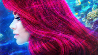 Red haired woman underwater hologram - fish free wallpaper