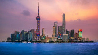 East asian city skyline pink - tall free wallpaper