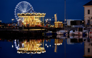 Harbor ferris wheel ferris boat - bascove free wallpaper for desktop