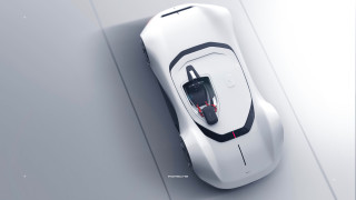 White car topview red light - roof free wallpaper