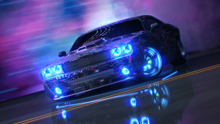 Cyberpunk car neon lights reflection - a reflection free wallpaper