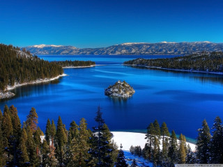 Lake trees mountains blue sky 12 - a matte painting free wallpaper