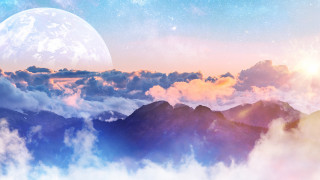 Full moon clouds mountains city - the cloud free wallpaper