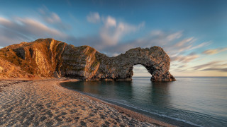 Rock formation beach sky water 2 - sandy free wallpaper